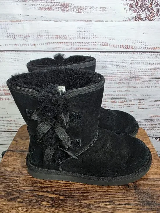 UGG Koolaburra Boots Womens 8 Black Suede Shearling Mid Calf Bows