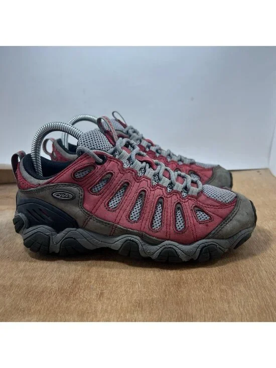 Oboz Bridger Mid B-Dry Waterproof Hiking Boots Women Size 7 Red Grey