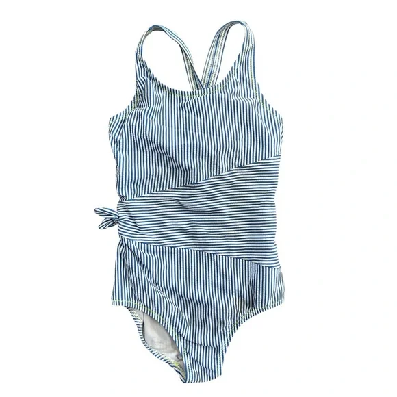 Lands’ End One Piece‎ Swimsuit Blue White Stripe Bow Size 7