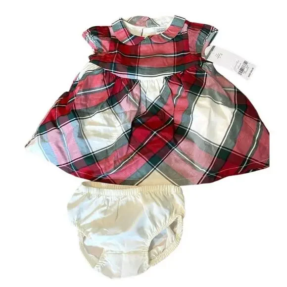 3M Carter's Christmas Plaid 2 Piece Dress Set Short Sleeve