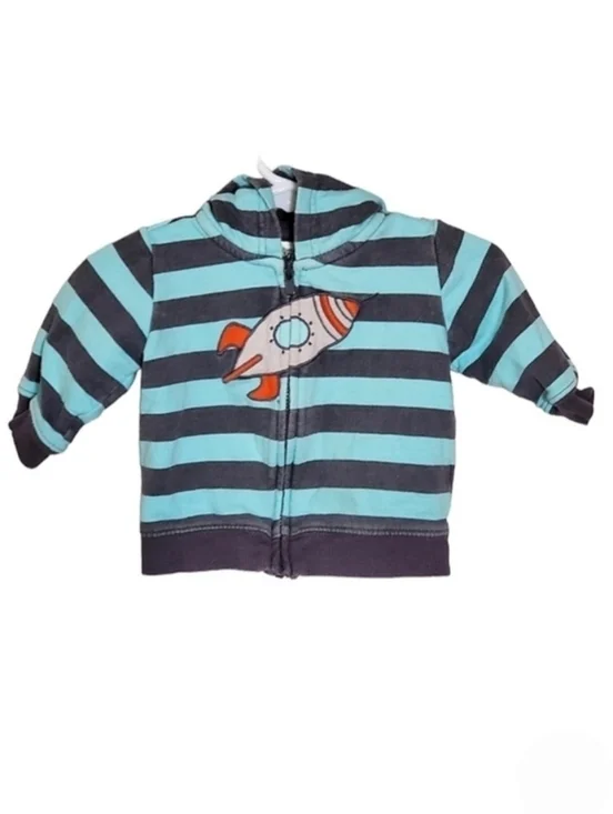 K1227 * Carter's Just One You Boys Striped Rocket Full Zip Hoodie Size 3M