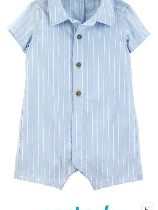Carter's Light Blue and White Striped Short-Sleeve Romper