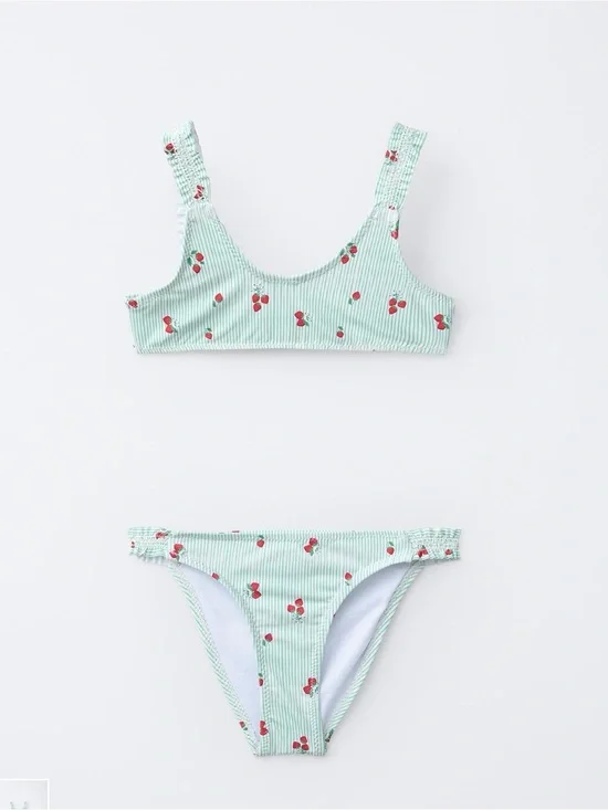 Zara Green Stripe Bikini with Red strawberry Print