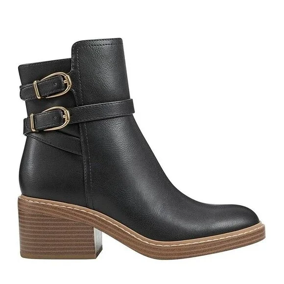 Marc Fisher Womens 8 M Black Leather Marieta Buckle Ankle Booties DISPLAY QY9