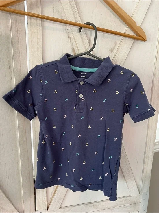 Carter's Navy Polo with Tiny Anchor Print