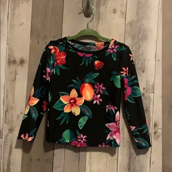 Old Navy 2t long sleeve black floral rash guard