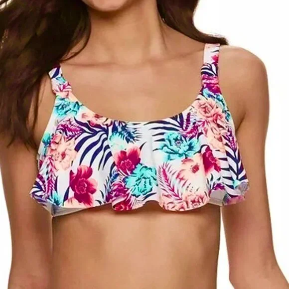 SO Juniors XS (0-1) Girls Malibu Tropical Flounce Swim Bikini top XS