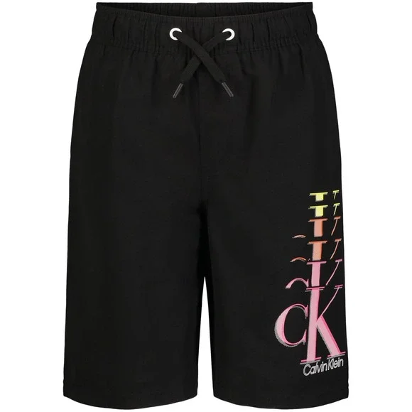 Calvin Klein Big Boys Ombre‎ Logo Swim Trunks - Black - Size Small
