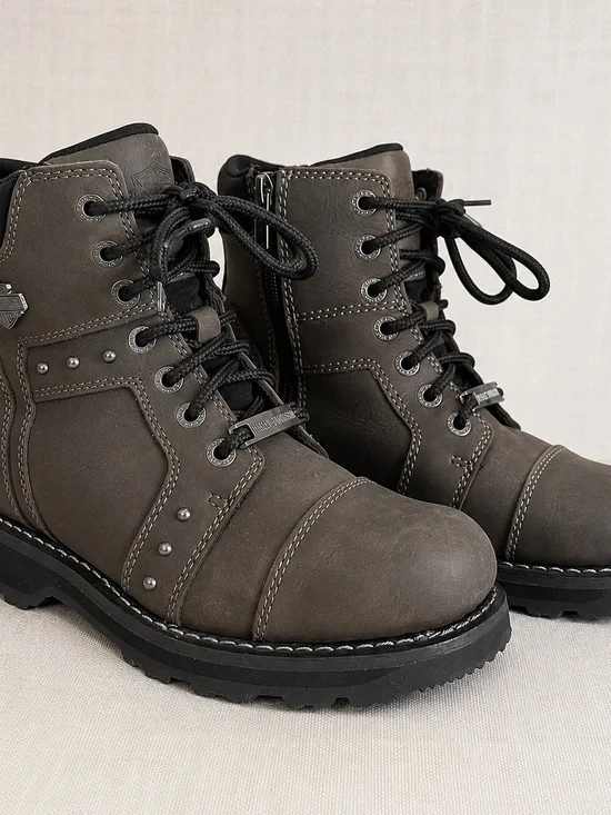 Harley-Davidson Women's Gray Lace-Up Studded Ankle Boots