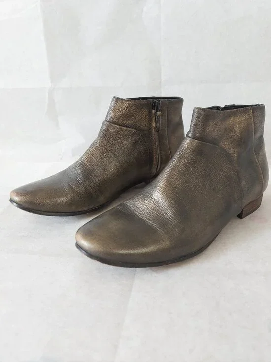 Cole Haan Allen Metallic Burnished Bronze Leather Women Zip Ankle Bootie 7.5 B