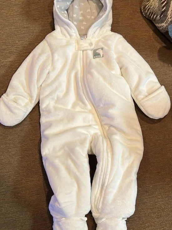 Carter's Cream Plush Hooded Baby One-Piece Footie