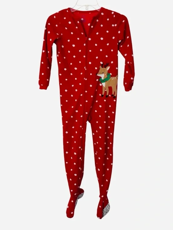 Carter's Red Polka-Dot One-Piece Footie with Reindeer Size 7