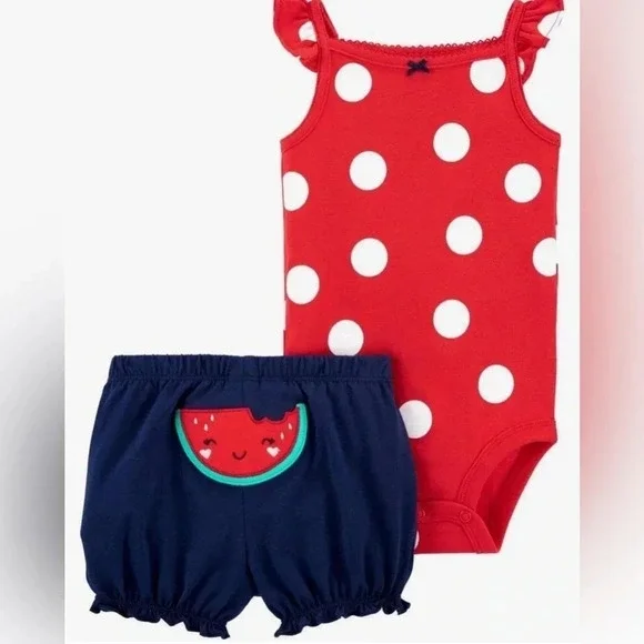 🆕 Carter's Baby Girls' 2 Piece Bodysuit Shorts Set size 12m