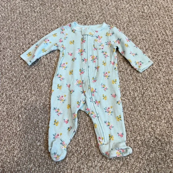 Carters Baby Girl Size 3 Months Floral Waffle Knit Thermal Footie‎ Sleeper