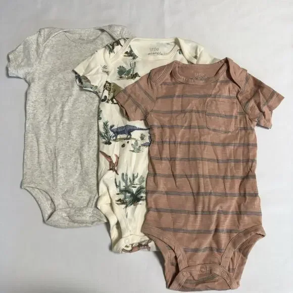 Little Planet Organic Cotton 3pc Bodysuit 18 Months Dinosaur Stripes Grey