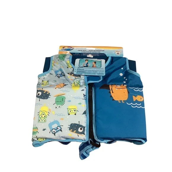SwimWays Swim Step 2 Kids Swim Vest Blue Monster Life‎ Jacket Ages 2-4 Years