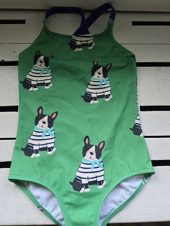 Mini Boden Green One-Piece Swimsuit with Dog Print