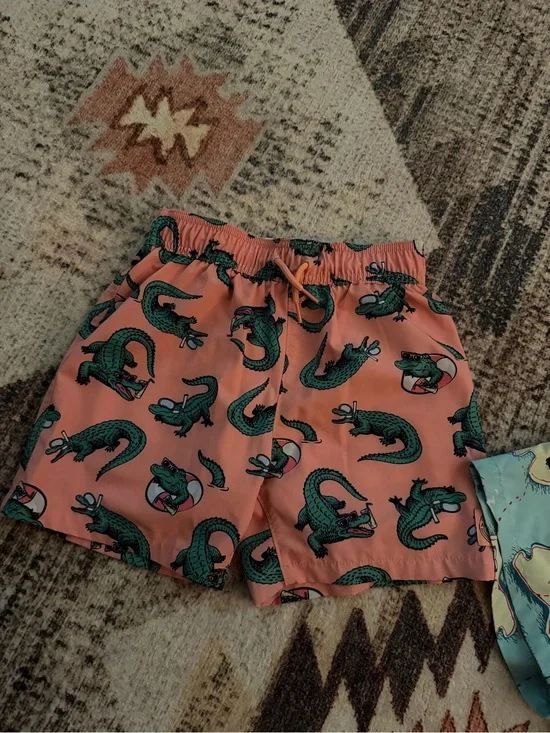 abercrombie kids Light Pink Swim Shorts with Green Alligator Accents