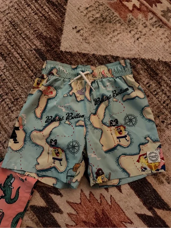 SpongeBob SquarePants Light Blue Pirate Map Swim Shorts - Kids