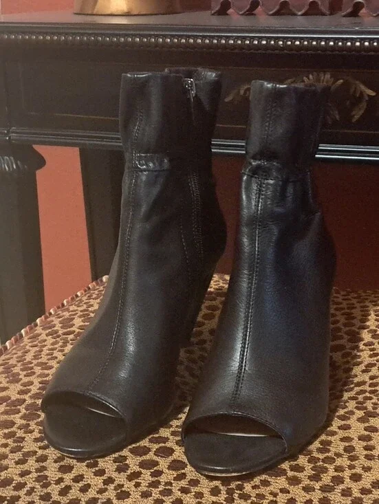 Vince Camuto Black Peep-Toe Ankle Booties with Side Zipper