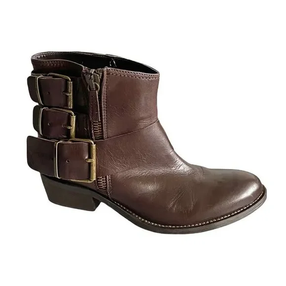 BROWNS B2 Brown Leather Ankle Boots Buckles 38