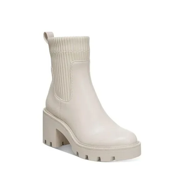 Bar III Womens 10 M Ivory Versuz Faux Leather Block Heel Boots DISPLAY QY2