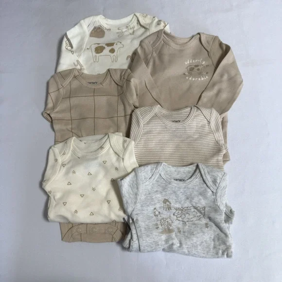Carter's Baby Boy's Bodysuit Set 6 Pack Long Sleeve Newborn Farm Animals