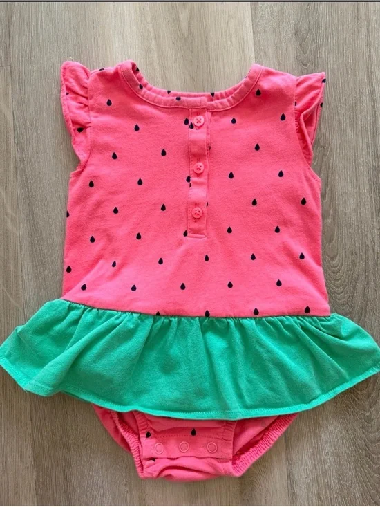 Carter’s Baby Girl Summer Watermelon Onesie Ruffle Dress size 12 months