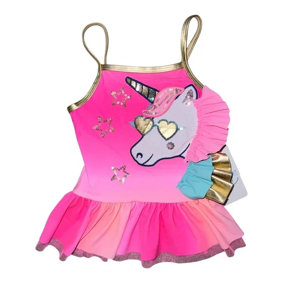 Flapdoodles Little‎ Girls 3T Swimsuit Pink Sherbert Unicorn NWT