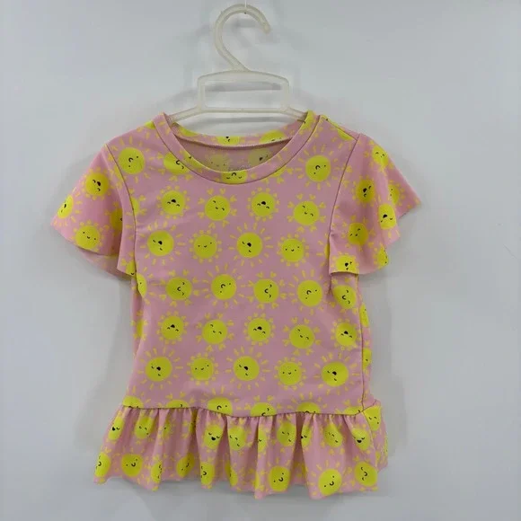 Cat & Jack Rash Guard Kids 4T Pink Sun Peplum Flutter Sleeve Swim Top Summer