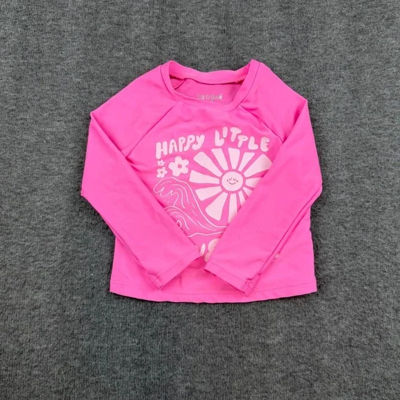 Cat & Jack Rash Guard Kids 3T Pink Happy‎ Little Sunshine Long Sleeve Swim Top