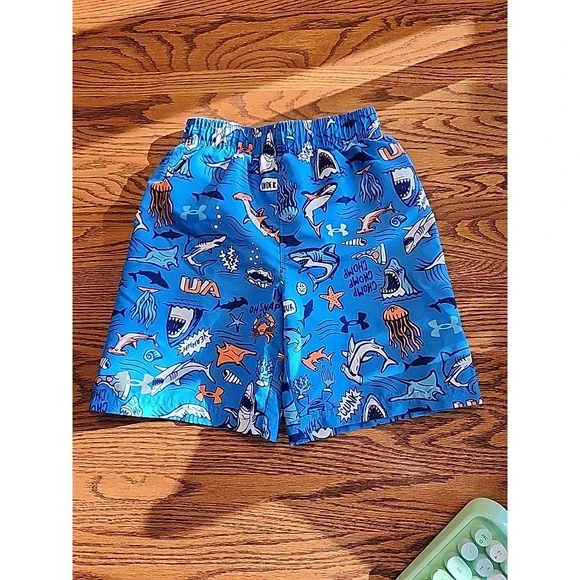 Under‎ Armour Boys Swimming Trunks Blue & Orange Sharks Size 6