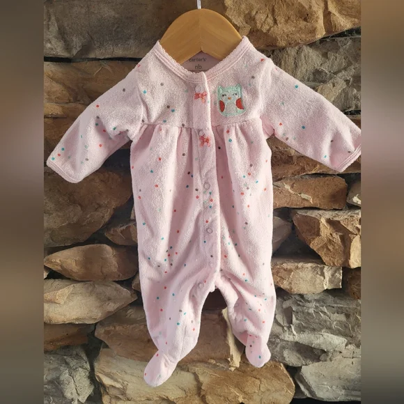 Carter's Light Pink Footie with Owl and Dots