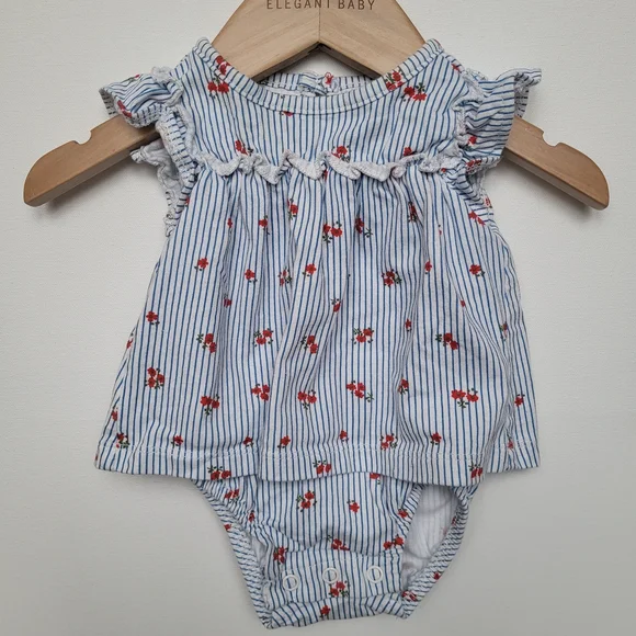 Carter's Striped Diaper Cover with Red Floral Accents