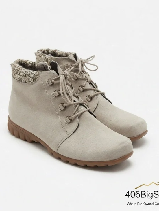 Propet Taupe Lace-Up Ankle Booties with Knit Collar