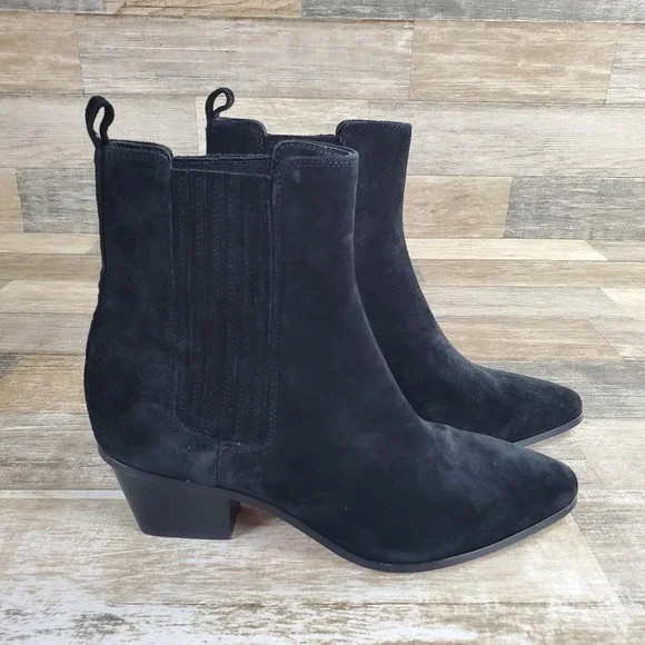 Veronica‎ Beard Alina Womens Chelsea Boots Sz 7 M Black Suede Leather Block Heel
