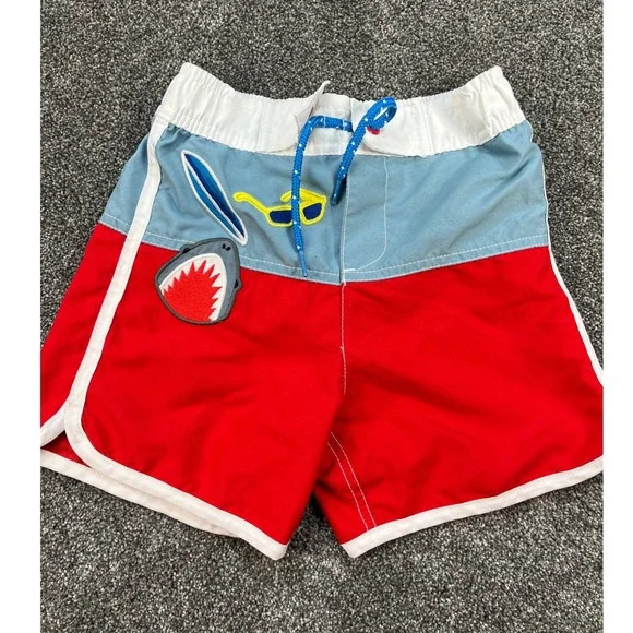 Mini Boden Swim Board Shorts Boys 6-7Y Shark Surfboard Sunglasses Colorblock