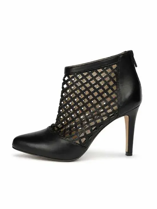 Antonio Melani Mena Black Leather Lattice Cutout Ankle Booties