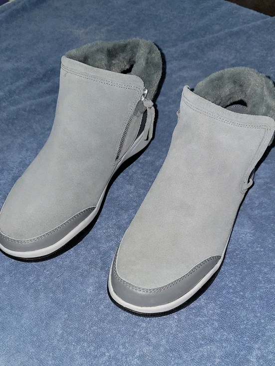 Vionic Norwood Women’s 7.5 Faux Fur Boots Grey Suede Leather Water Repellent