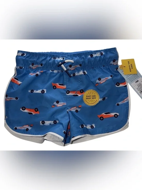 Cat & Jack Boys Swim Trunks 18M Race Car Print UPF 50+ NWT