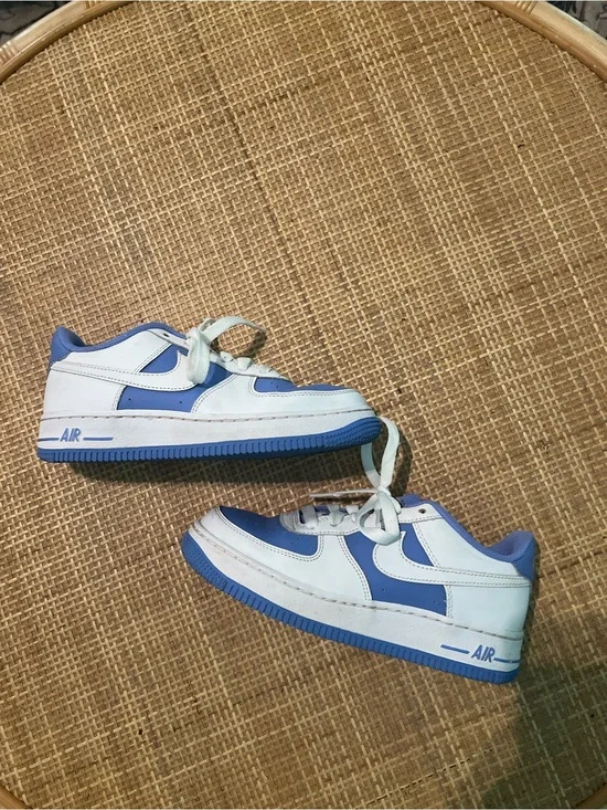 Nike Air Force 1- Kids White and Periwinkle Blue Low-Top Sneakers