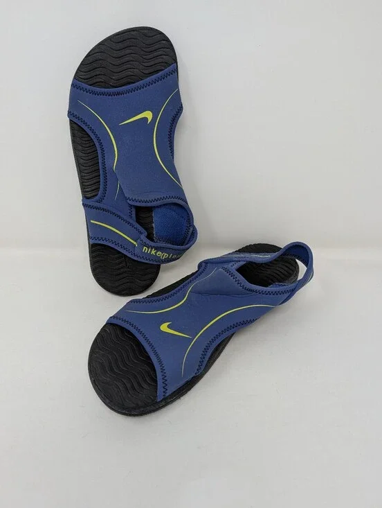 Nike Blue & Neon Yellow Slip-On Sandals, Size 5Y/ Fits Women 6.5