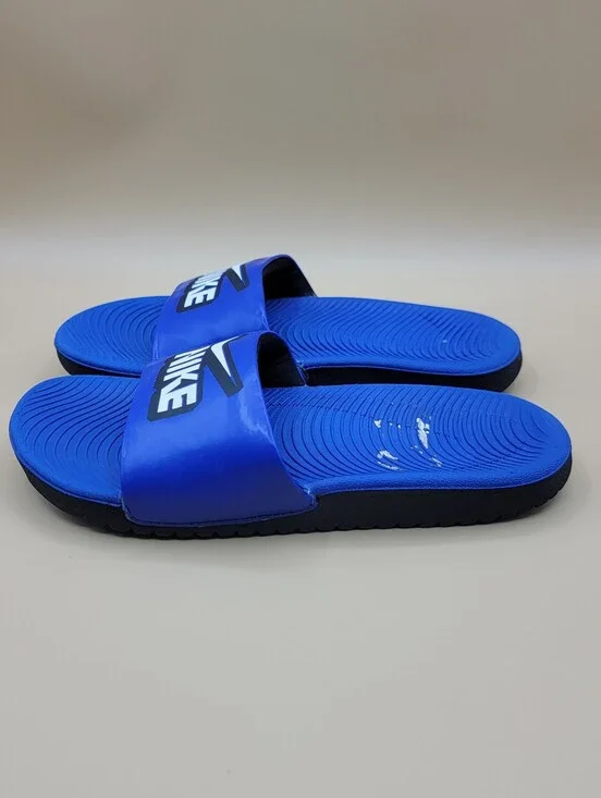 Nike Kawa Little Kid's Slides Sandals Size 1Y Blue Black White Pool Beach Sports
