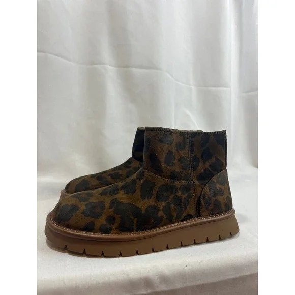 Universal Thread Womens Leopard Print Ankle Boots Brown Zip Memory Foam Size 7
