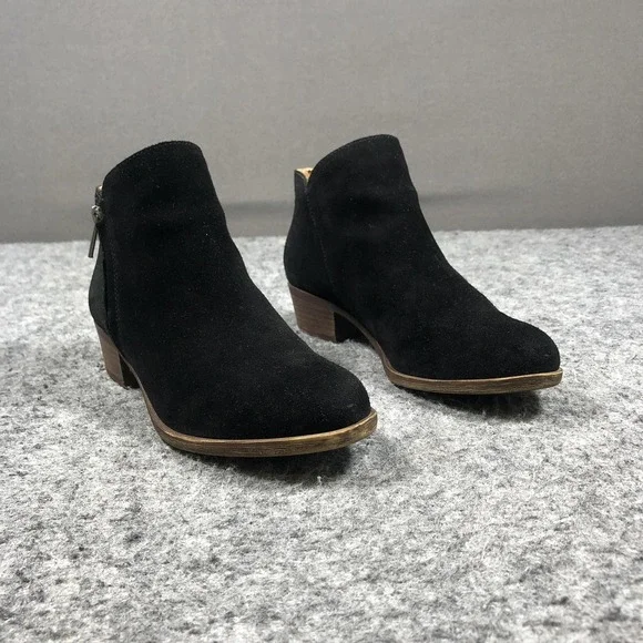 Lucky Brand Barough Booties Womens 7.5M Black Suede Block Heel Zip LP-BAROUGH