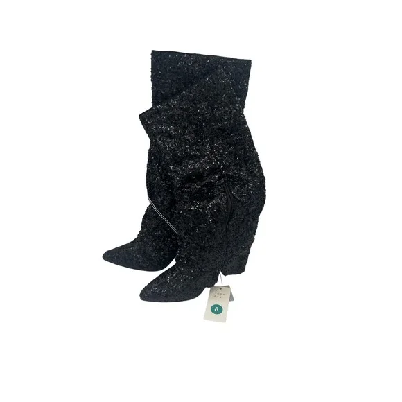 A New Day Boots Womens Size 8 Black Sequin Wedge Pointed Toe Zip Memory Foam‎