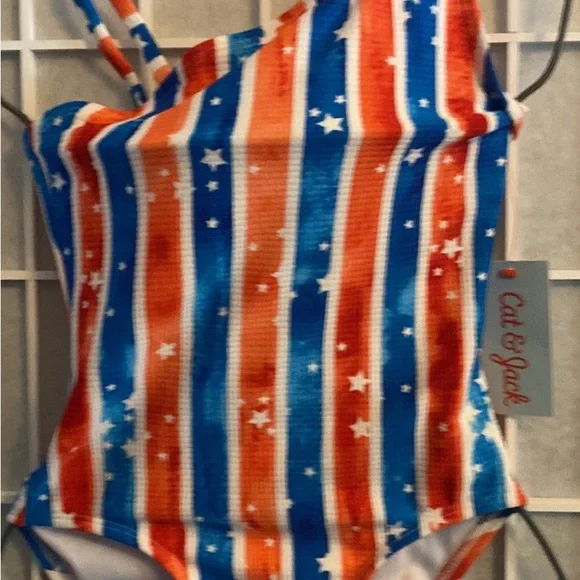 Cat & Jack Red and Blue Star Stripe One-Piece Swimsuit