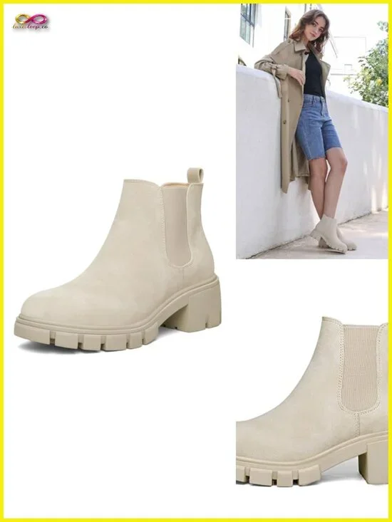 Women's Platform Chelsea Boots Lug Sole Chunky Block Heel Ankle Booties