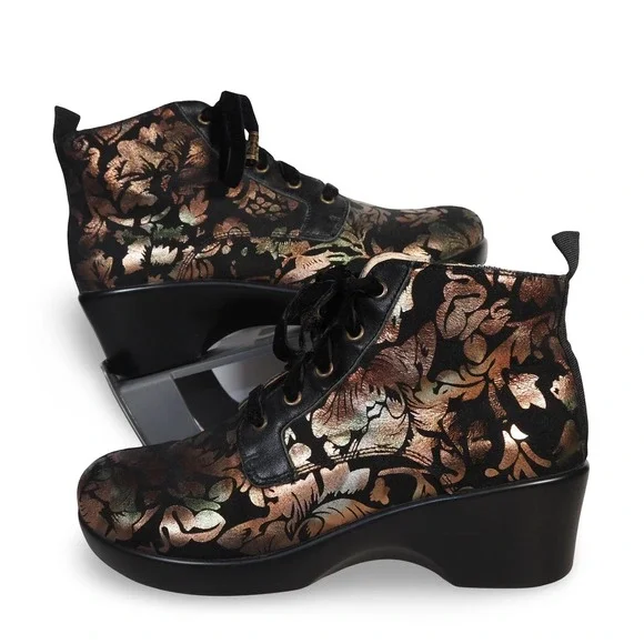 Alegria Eliza Regal Copper Floral Metallic Booties Womens 8-8.5 38 Ankle Boots