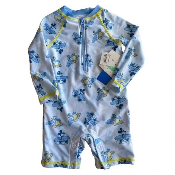NEW Disney Baby UPF 50 Baby Boy Romper Swimsuit, Blue Mickey Mouse Sz 18 Months
